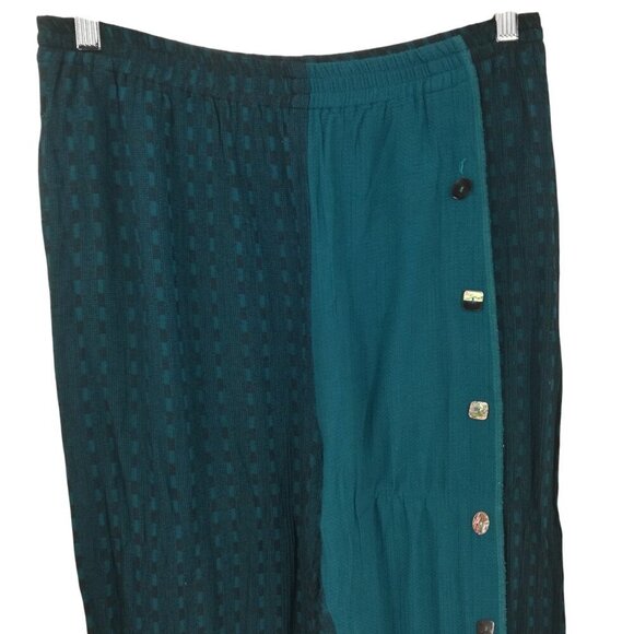 Faith Pull On Art to Wear Wide Leg Pants Size L Lagenlook Blue Buttons Hippy - Picture 3 of 9